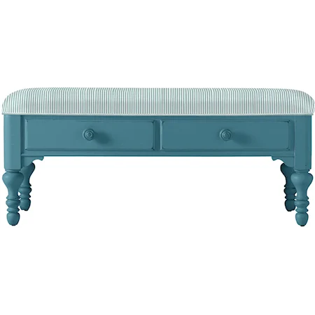 Bed End Bench Upholstered in Ticking Marine Fabric